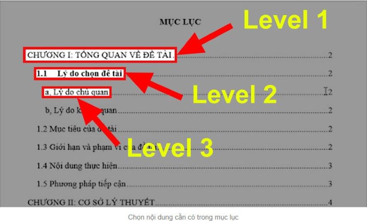 Cách làm mục lục trong word