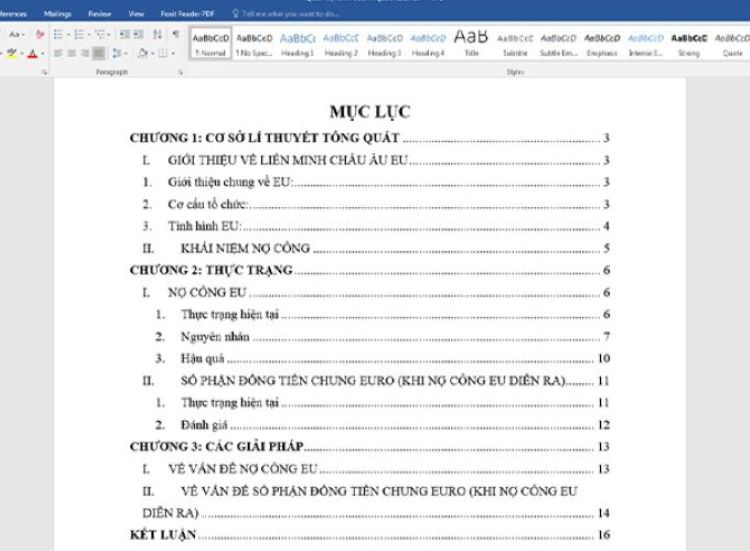 Cách làm mục lục trong word